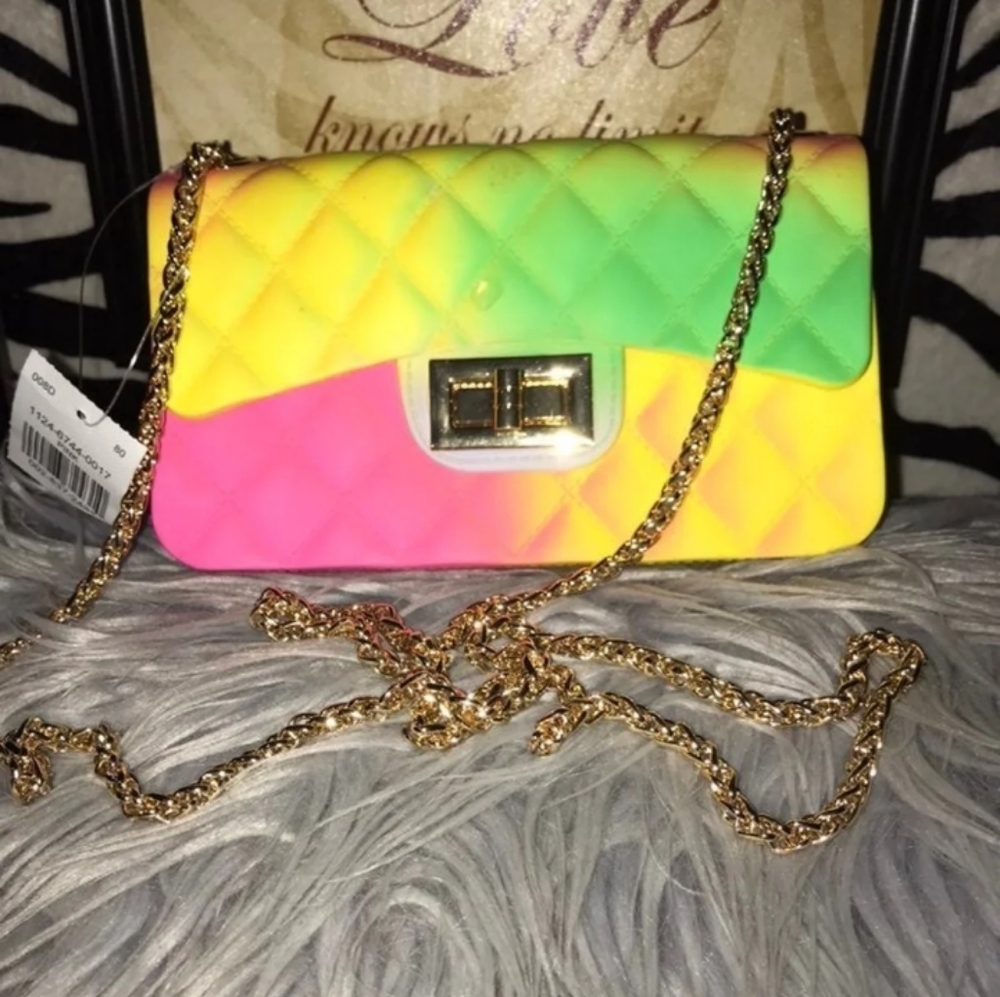 This unique tie-dye jelly mini flat bag by Emperia New York